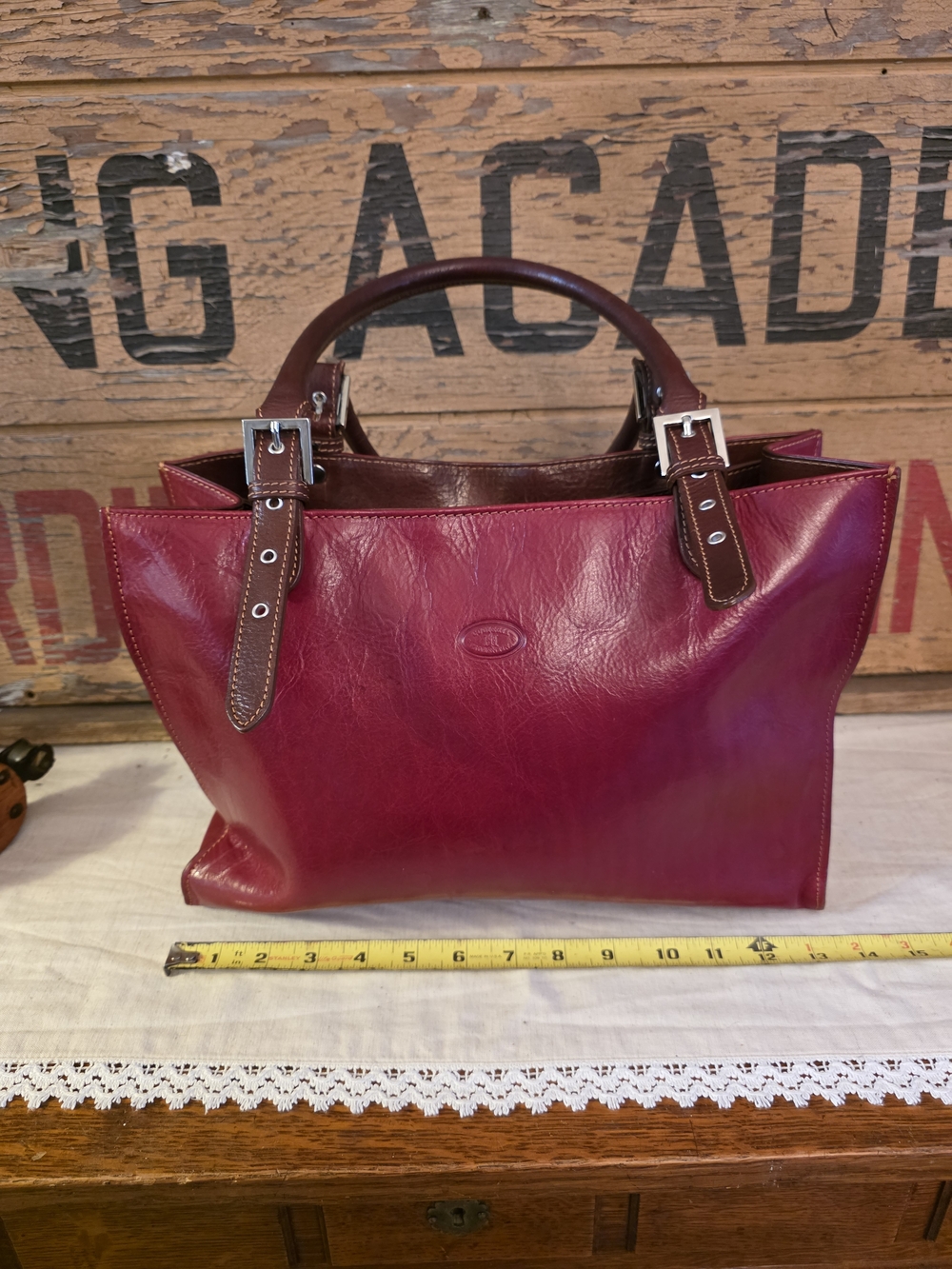 Cuoieria Fiorenrina Burgundy Leather Top-Handle Tote
